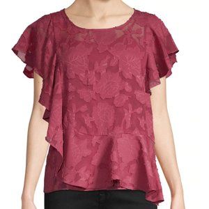 Laundry by Shelli Segal Flutter-Sleeve Lace Blouse